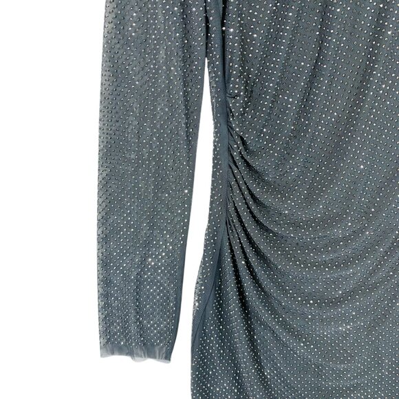 Rhinestone-embellished dress dark grey long sleeve mesh sz S H&M - Picture 10 of 16